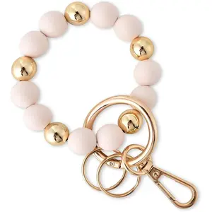 Wristlet Keychain Silicone Beaded Key Ring Bracelet for Women Elastic Bangle Key Chain Holder