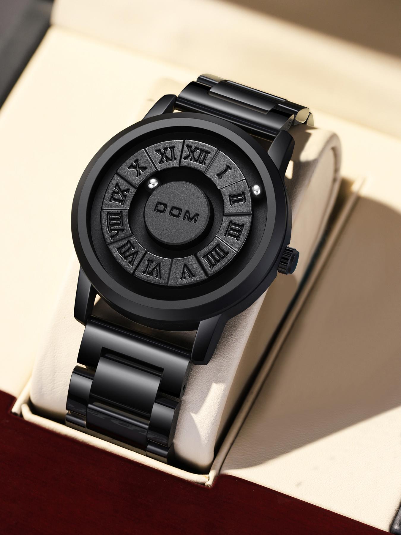 Men's Punk Style Magnetic Stainless Steel Strap Casual Water Resistant Round Dial Quartz Watch, Stainless Steel Wristwatch, Casual Trendy Analog Watch, Fashionable Watch for Daily & Party As Gift