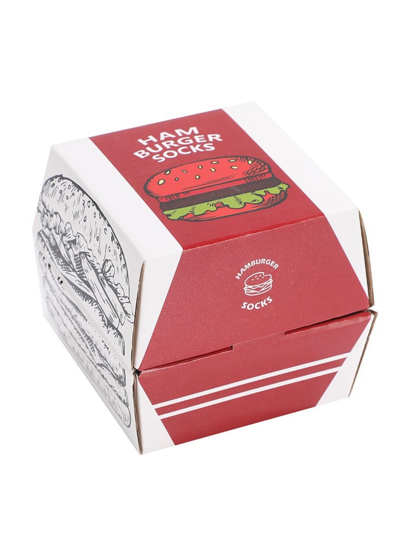 3 Pairs Burger Gift Box Socks, Fun Trendy Unisex Crew Socks, Creative Food Design, Warm Soft Comfortable, Perfect Gift Sock Set