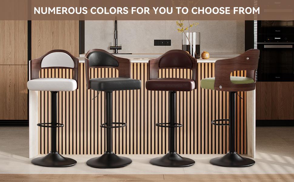 Swivel Bar Stools Set of 2 Seat Adjustable Height 24.5-33.5IN, Wooden Barstools PU Leather Upholstered Bar Chairs with Back & Footrest for Bar Kitchen Dining Room