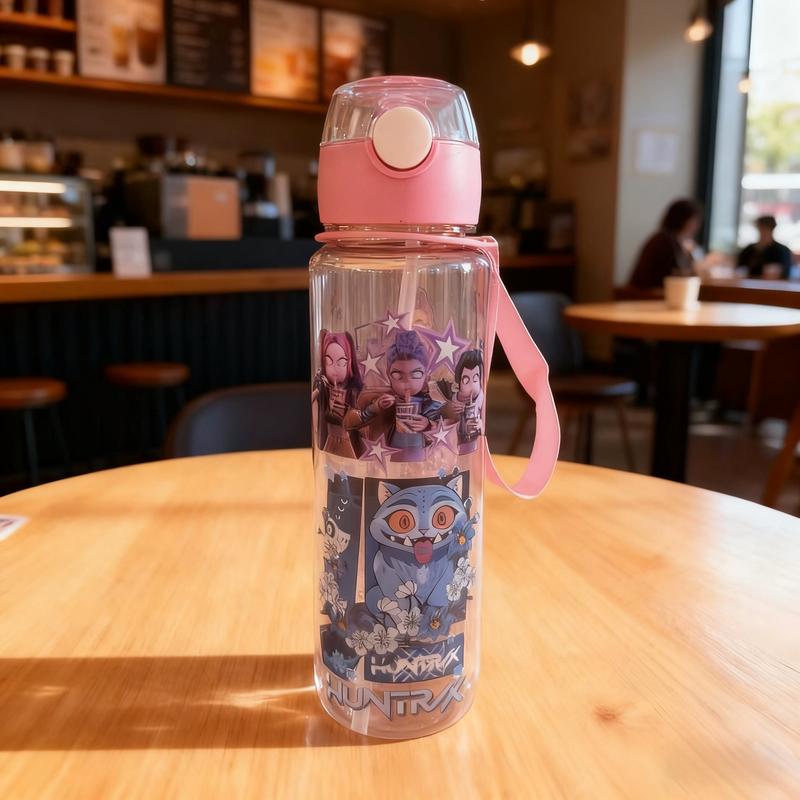K-Pop Ghost Hunter-Themed Totem Water Bottle with Lid and Straw, 700ML Reusable Hard Plastic Eco-Friendly Bottle, Perfect for School, Travel and Halloween Parties