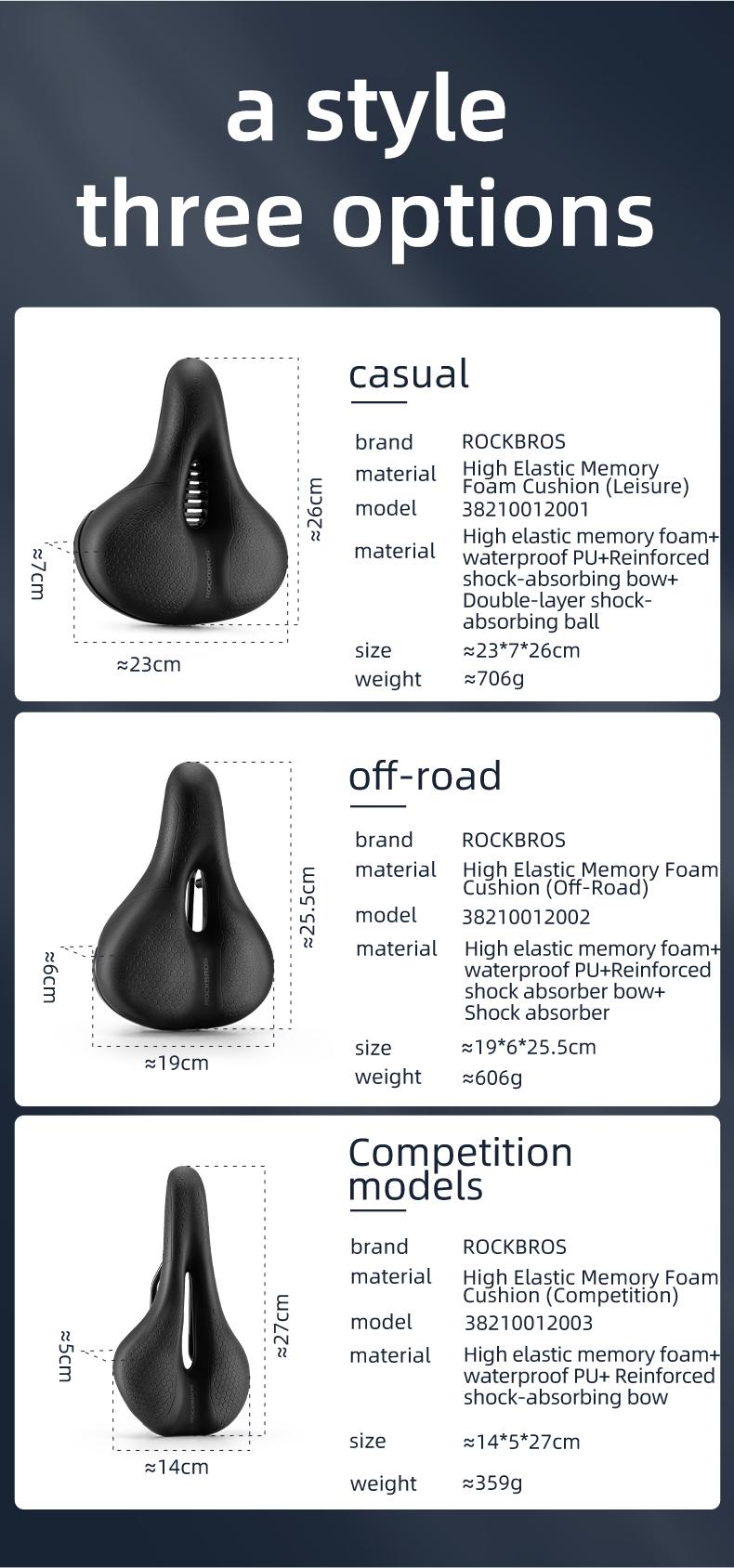 ROCKBROS Bike Seat Memory Foam Bike Saddle Comfortable Waterproof for City MTB Racing Bikes