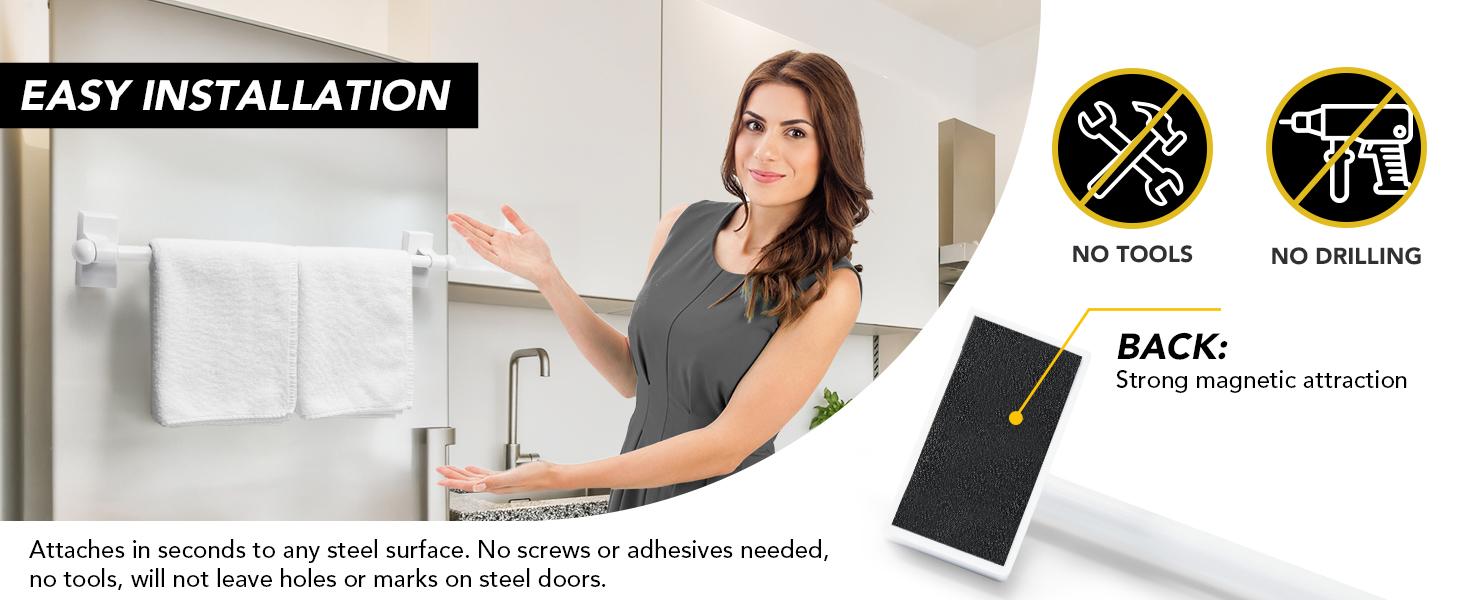 Deconovo Adjustable Magnetic Curtain Rod（No Drilling）- Lightweight Aluminum Construction Rod, Suitable For Installation on Doors, Window Casings, File Cabinets, And Appliances Such as Refrigerators, Dishwashers, Washers, And Dryers