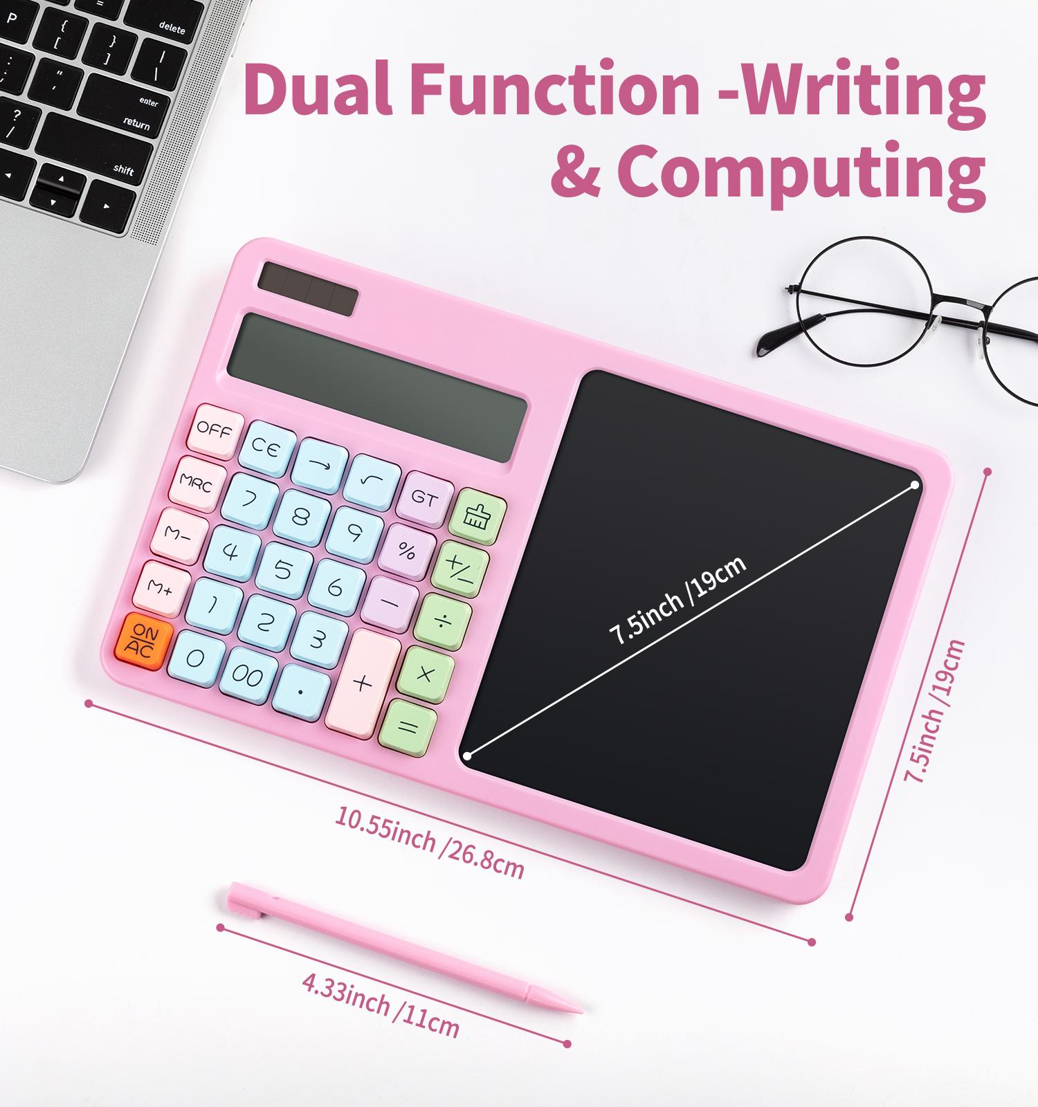 Desk Portable Basic Calculator with Notepad and Stylus, 12 Digit Large Display Multi-Function for Office, School, Home & Basic Financial
