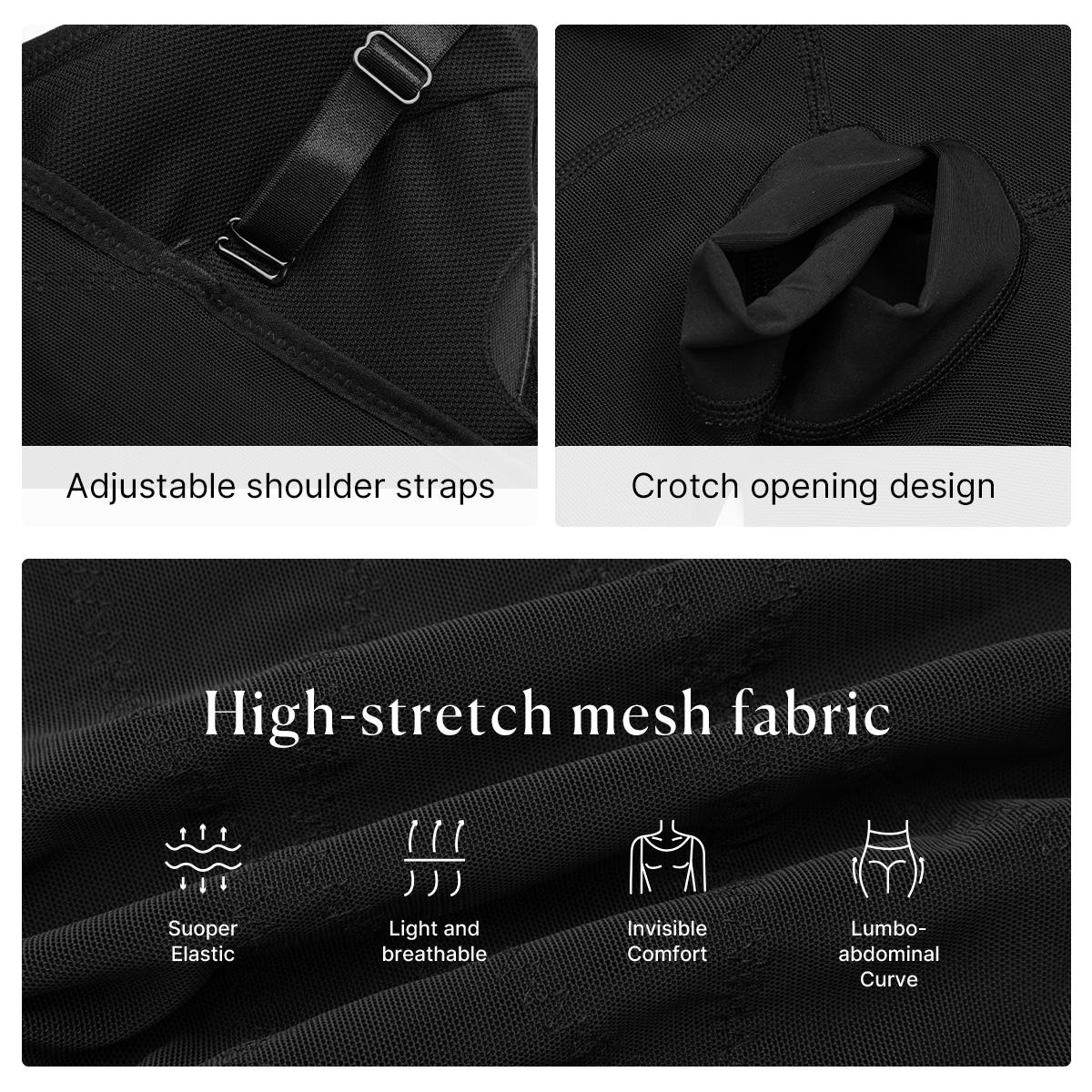 Nebility Women's V-Neck Mesh Bodysuit – Breathable Cut-Out Design, Crossover Fitness Belt & Strong Core Control with Built-In Chest Support Basic Shapewear Womenswear