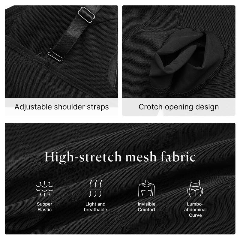 Nebility Women's V-Neck Mesh Bodysuit – Breathable Cut-Out Design, Crossover Fitness Belt & Strong Core Control with Built-In Chest Support Basic Shapewear Womenswear