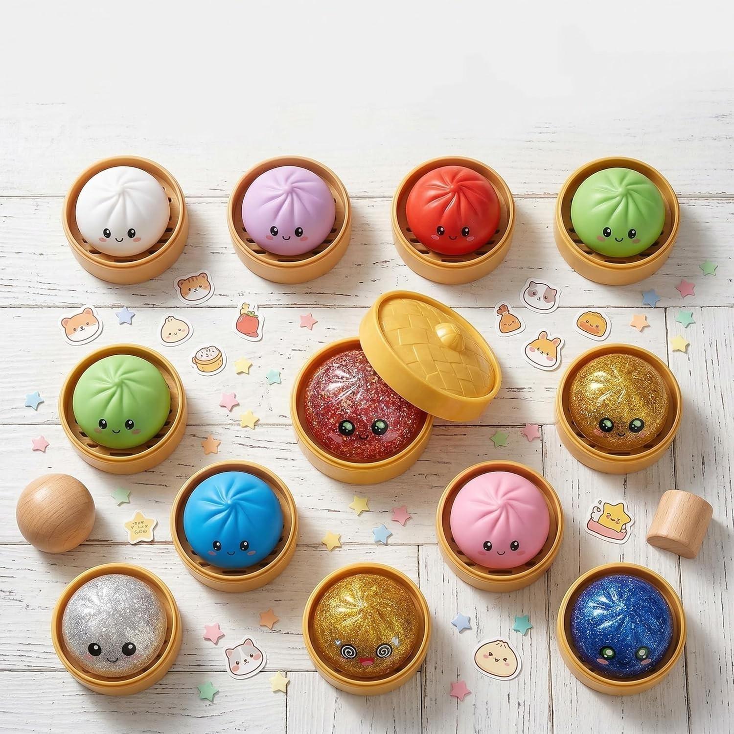 Cute Expression Bounce Back Dumpling Stress Relief Toy, Colorful Smiley Face Steamer Basket Large Dumpling, Creative Fun Gift for Boys Girls