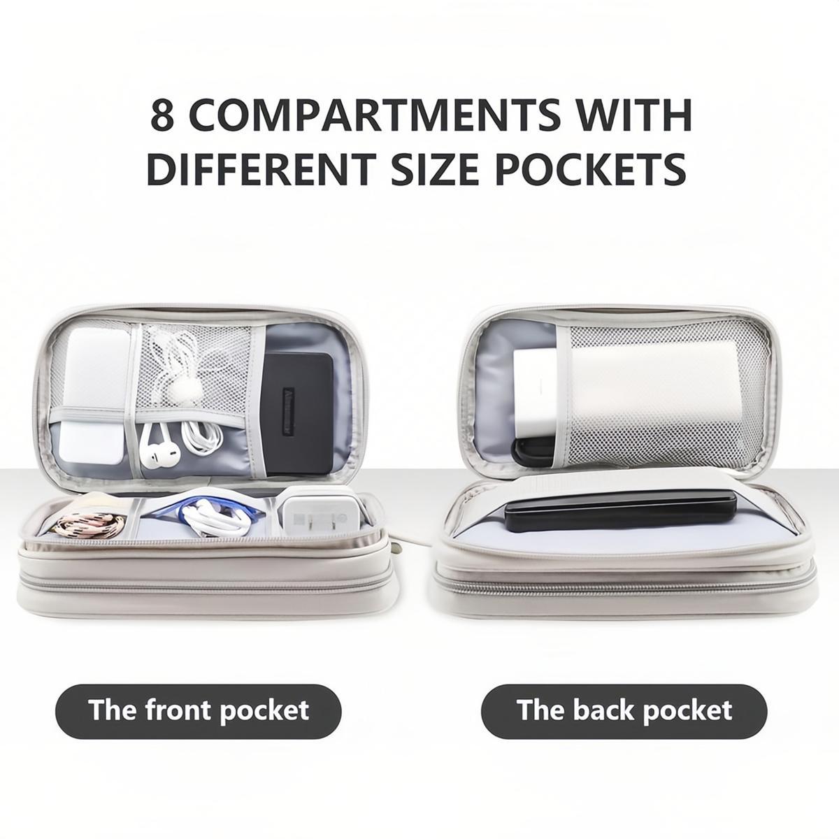 Waterproof Double Layer Travel Cable Organizer Bag, Portable All-in-One Electronic Accessory Carry Case for Cord Charger Phone Earphones, Unisex Travel Essential