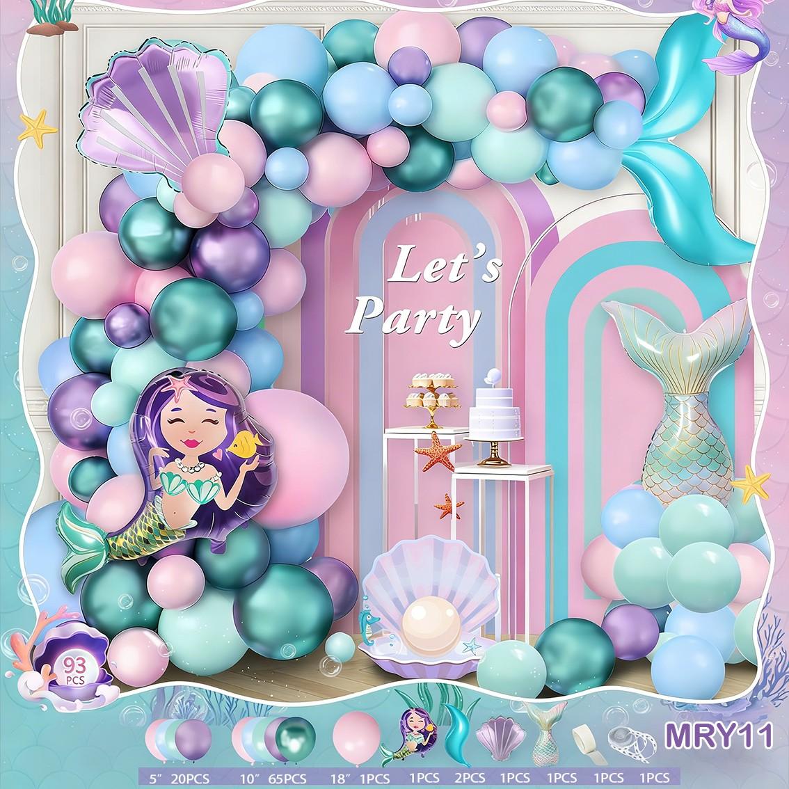 Mermaid Theme Balloon Set, Mermaid Tail Latex Balloons, Birthday Party Decorations, Ocean Style Party Props, Fun and Colorful Design