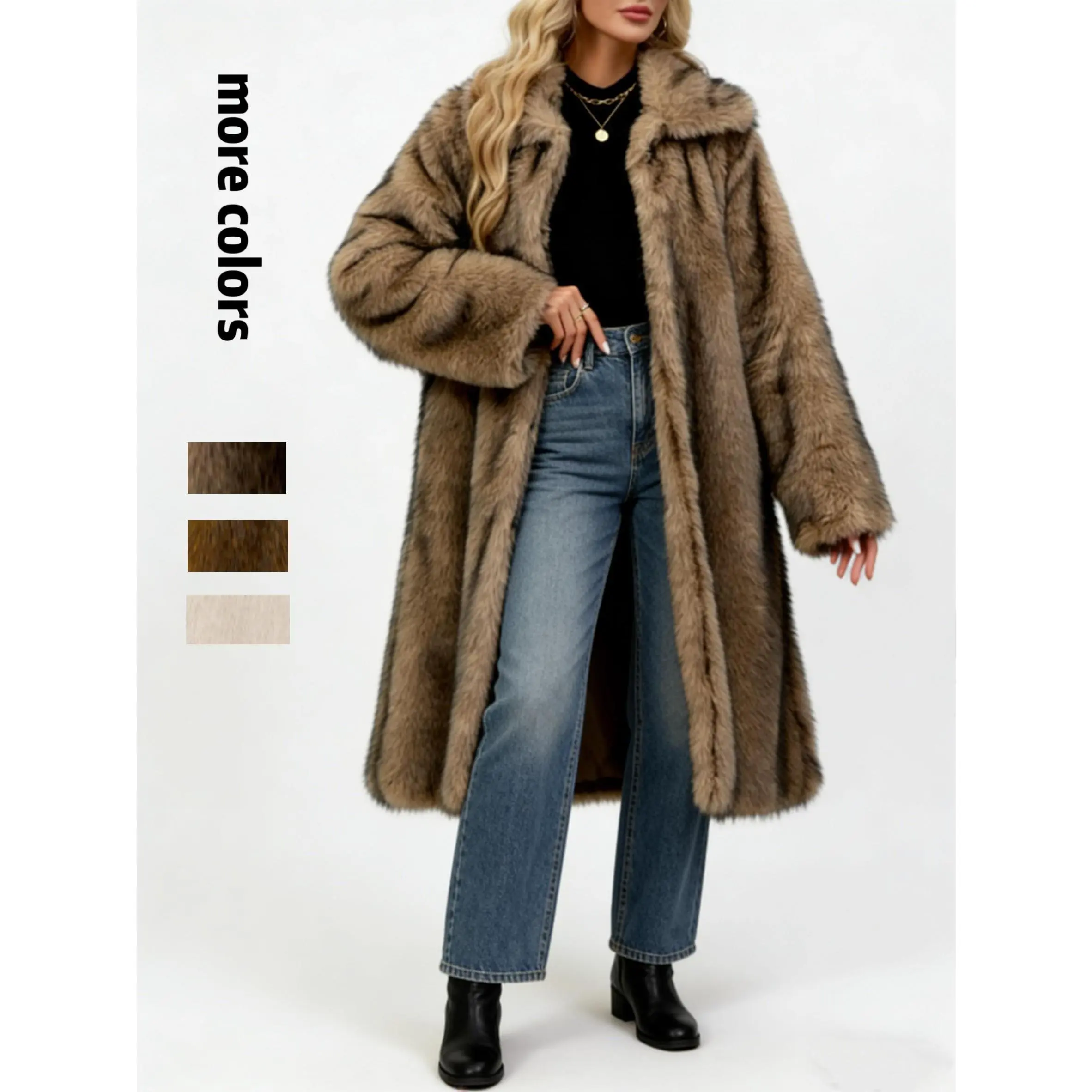 VVZ Women's Long-Length Warm Imitation Fur Fleece Coat for Fall and Winter Soft Cozy Full Coverage Design Womenswear Outerwear TikTokShopHolidayHaul Jackets