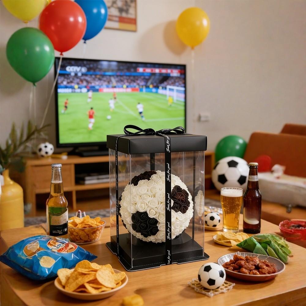 Eternal Rose Football with Gift Box, Artificial Rose Football Handmade Creative Flower Gift, Home Decorations for Fans, Birthdays, Valentine's Day
