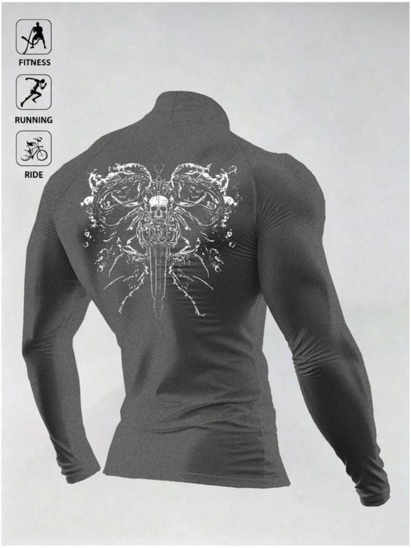 Men's High Elastic Performance Top, Gym Workout Shirt, Gothic Print, Moisture-Wicking Fabric, Ideal for Powerlifting, Daily Sports, Casual Wear Men's High Elastic Performance Top, Gym Workout Shirt, Gothic Print, Moisture-Wicking Fabric, Ideal for Powerlifting, Daily Sports, Casual Wear