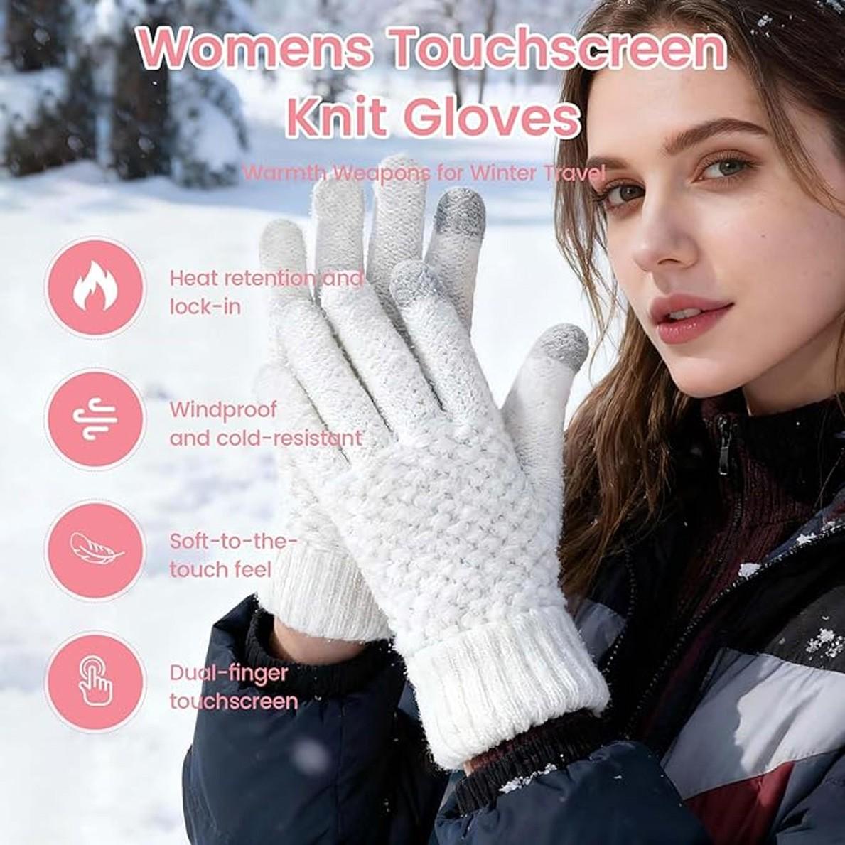 Women's Winter Touch Screen Gloves Warm Fleece Lined Knit Gloves Elastic Cuff Winter Texting Gloves