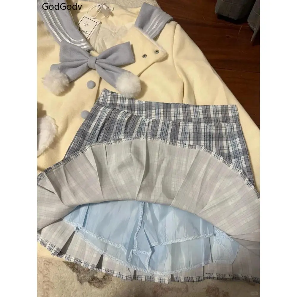 Autumn Sweet Style School Uniform Design Woman Outfits Preppy Style Plaid Skirt Suit Vintage Female Korean Fashion 2 Piece Sets