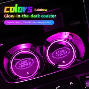2Pcs Car Glowing Coasters LED Light Water Cup Mat For Land Rover Range Rover Evoque Velar Defender Discovery Freelander Land Cruiser