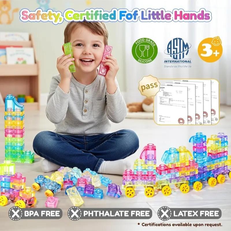 Soft Jelly Blocks , 40Pcs Squishy Multi-color Stacking Jelly Building Blocks Toy Set, Non-toxic Sensory Tactile Play Toy Safe Squishy Squeezable & Stretchable Fun, Puzzle Blocks for Kids Early learning Preschool STEM Creative Construction