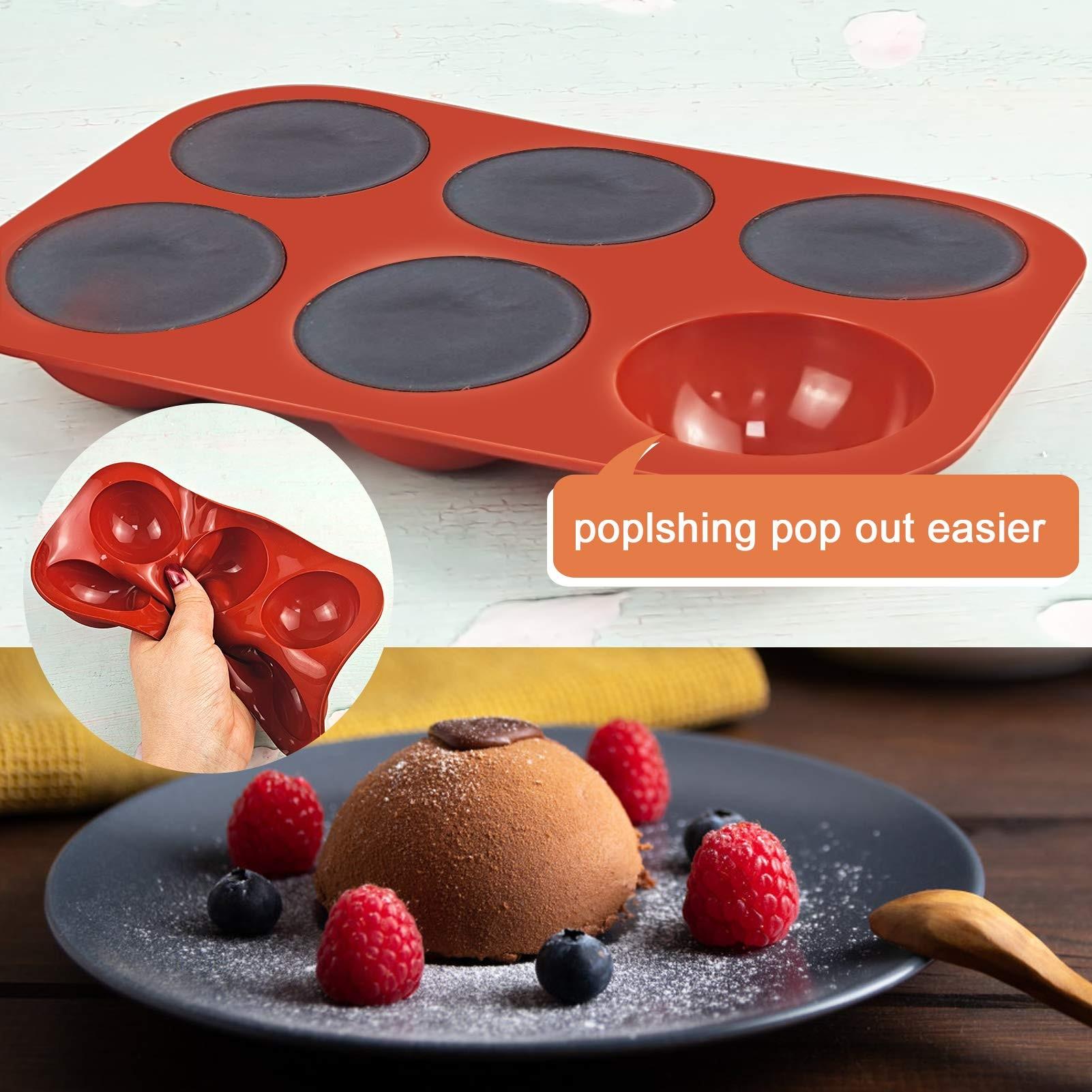 2pcs Semi Sphere Silicone Ice Mold, 6-Cavity Reusable Baking Mold for Making Hot Chocolate Bombs Jelly Dome Mousse Soap Ice Cube Tray