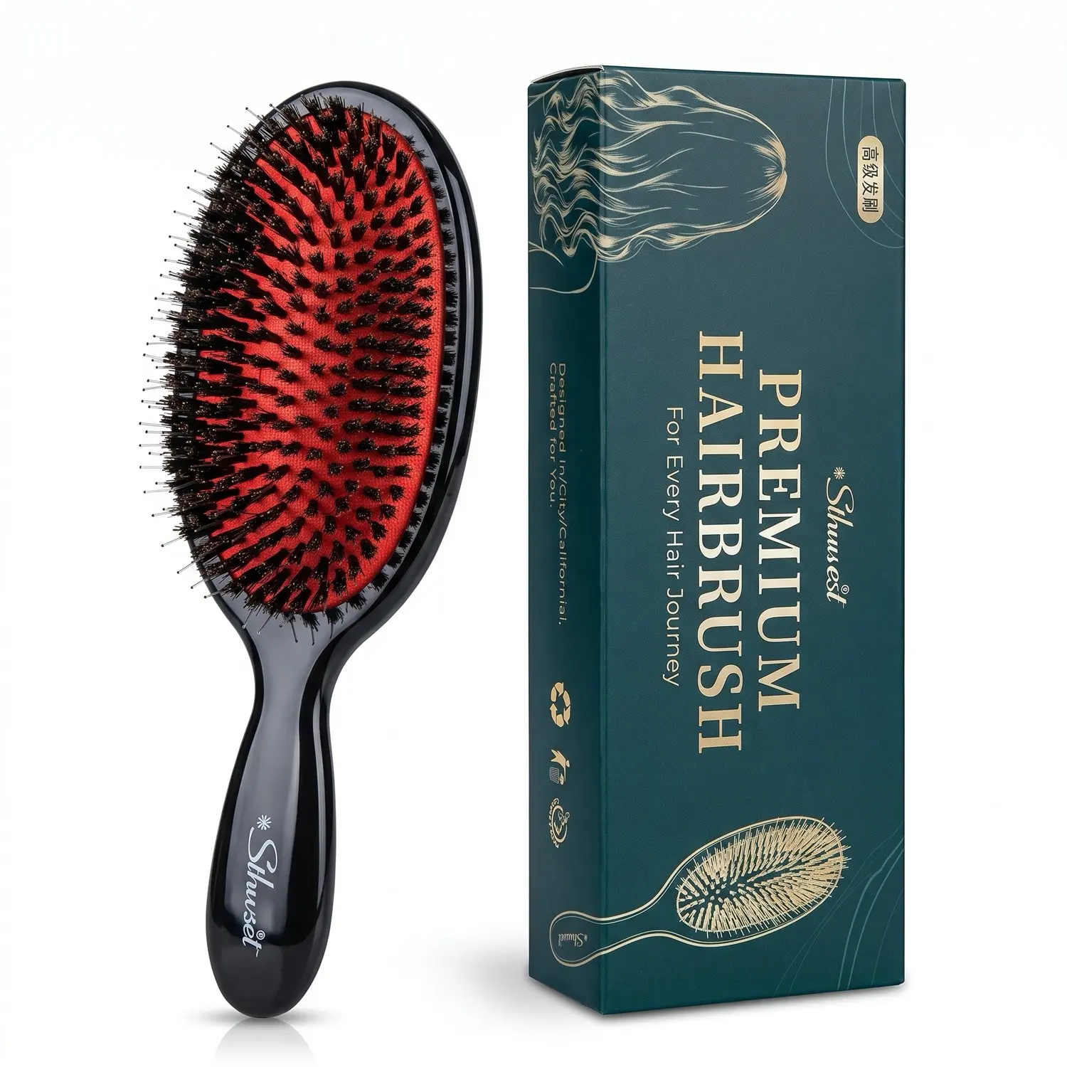 Boar Bristle Cushion Comb, Anti-Static Hair Tool, Nylon Teeth Massage, Nourishes Hair, Easy to Detangle, Detangling Comb, Suitable for Curly, Fine, Wavy Hair