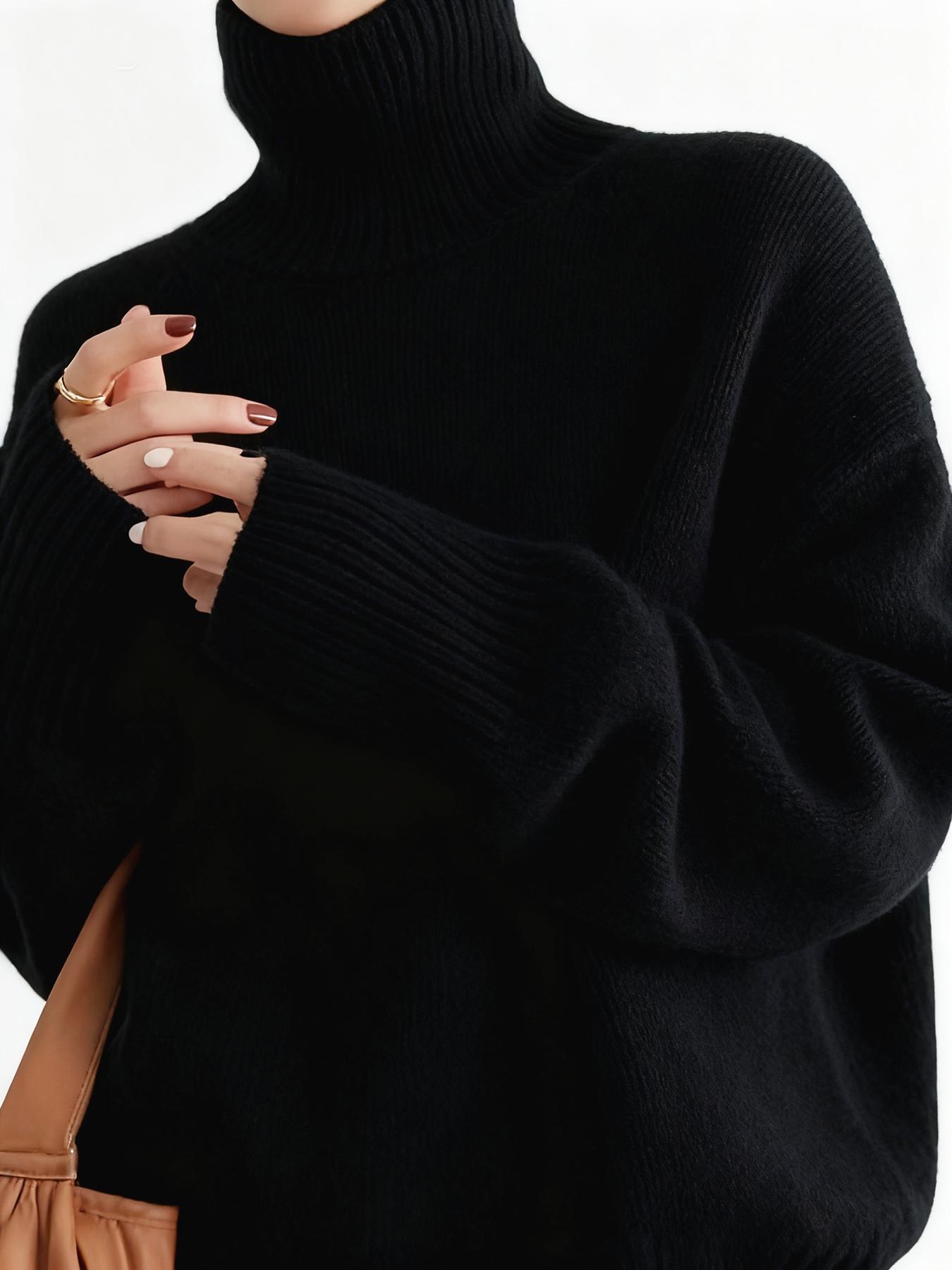 Women's High Neck Knitted Sweater, Pure Color Versatile Pullover, Casual Fashion Top for Daily Wear, Comfortable and Stylish, Knitwear