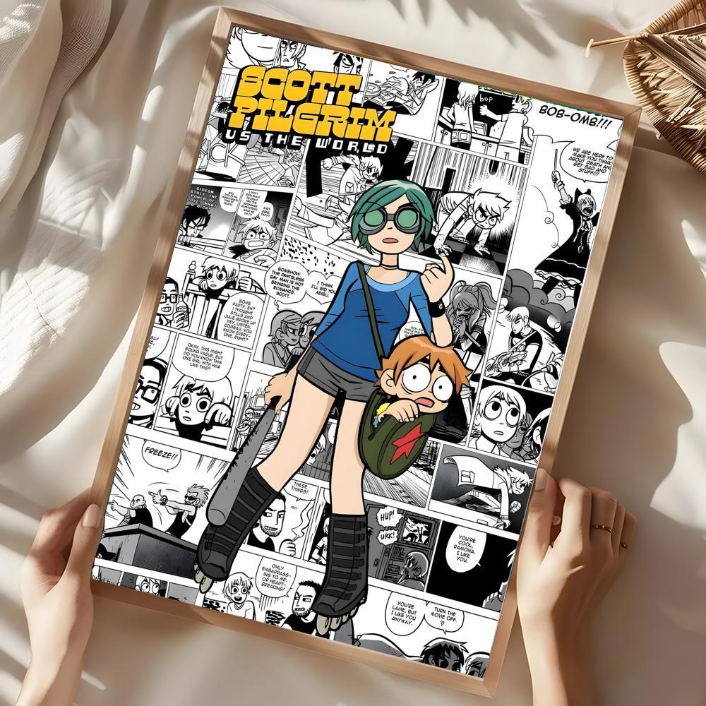 S-Scott P-Pilgrim vs. the World Poster Illustrations Wall art print art suitable for living room bedroom bar parlor home decoration gift  Custom Photo Poster  Personalized Wall Art