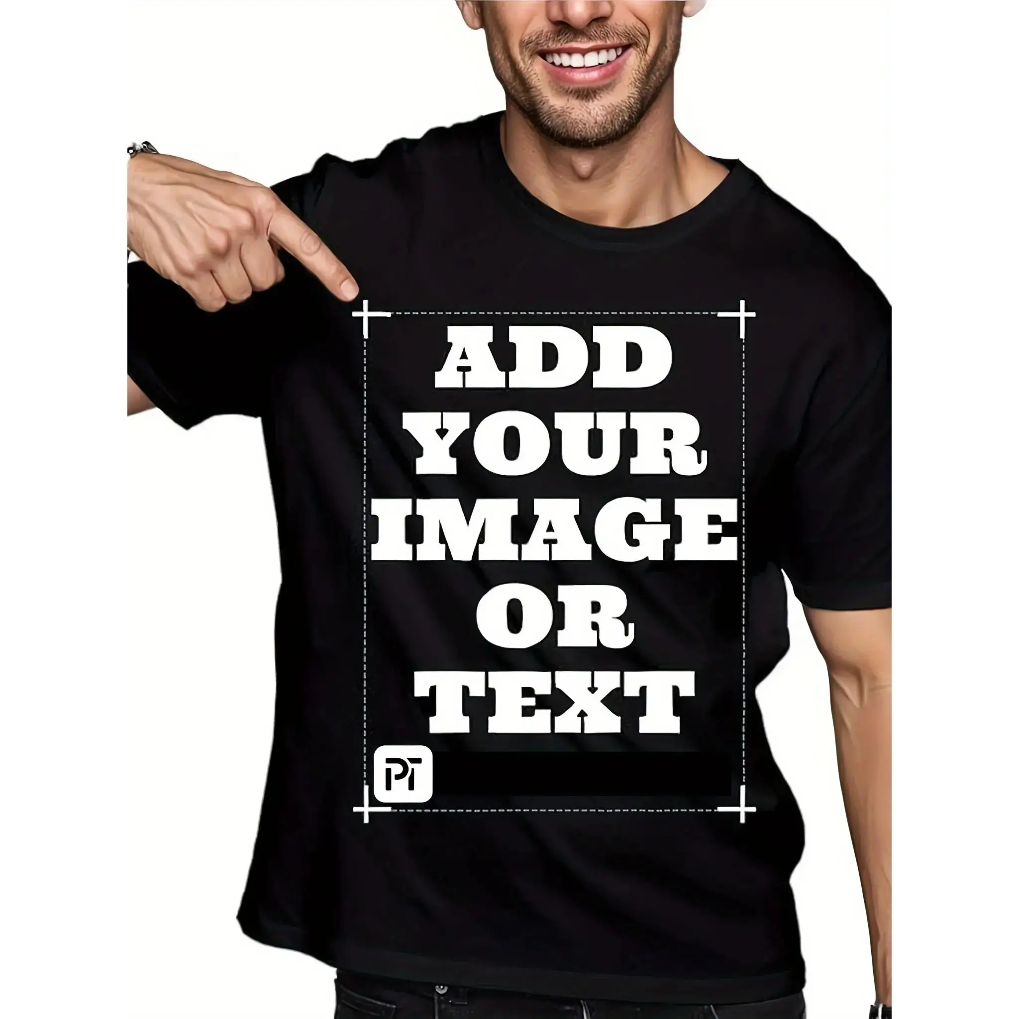 Men's Casual Custom Tshirt, Short-Sleeve Round Neck Top Personalized with Your Photo, Logo or Text for Outdoor Parties, Shortsleeve, Menswear