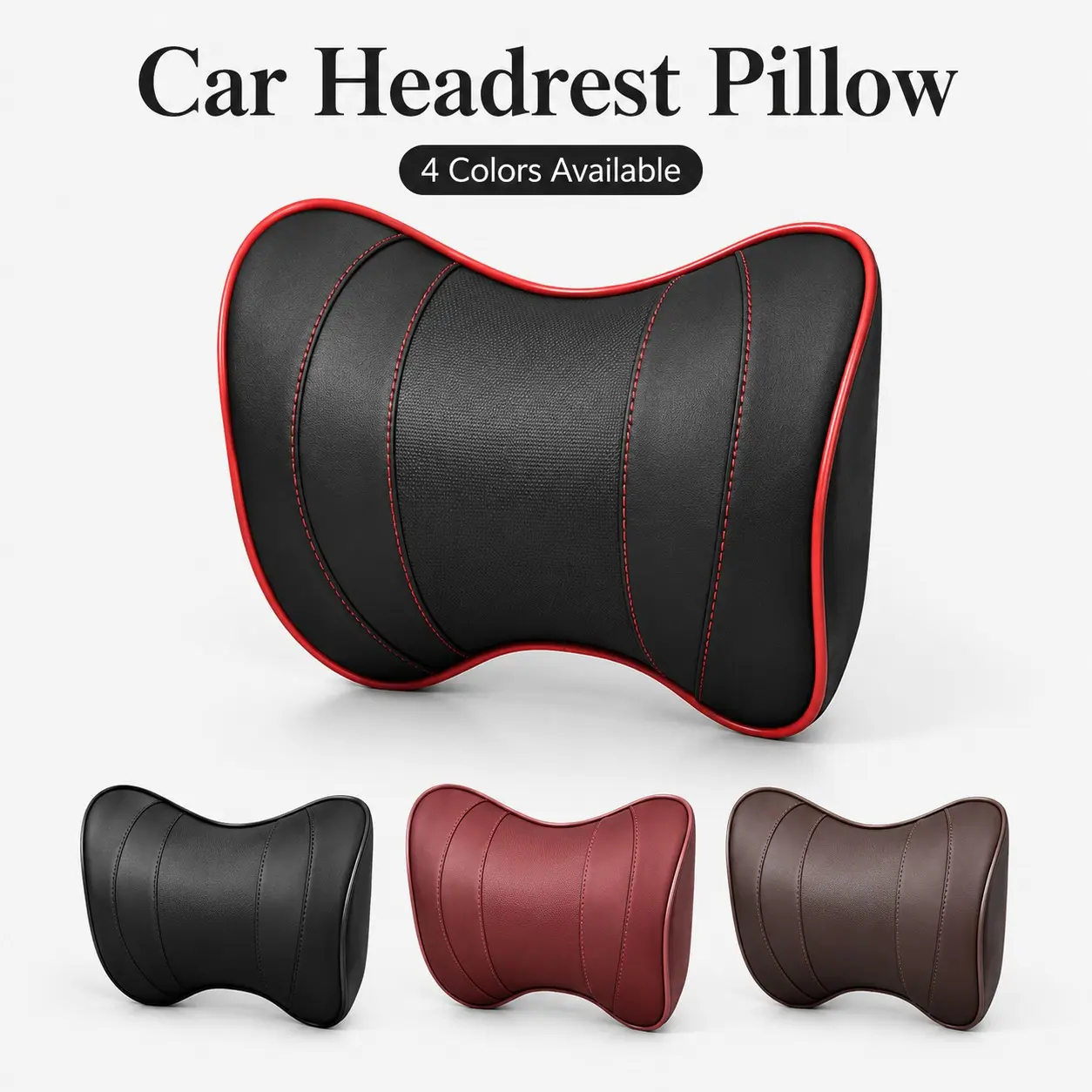 Car Headrest Pillow, Ergonomic Neck Support Cushion with Faux Leather Surface and Headrest Strap, Compact Auto Seat Accessory, 1 Piece