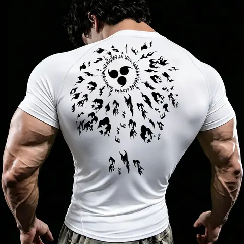 Men's Graphic Print Short Sleeve Compression Shirts, Sporty Tight-Fit Quick-Dry Tee Baselayers Undershirts, Summer Gym Workout Fitness Training Running Shirt