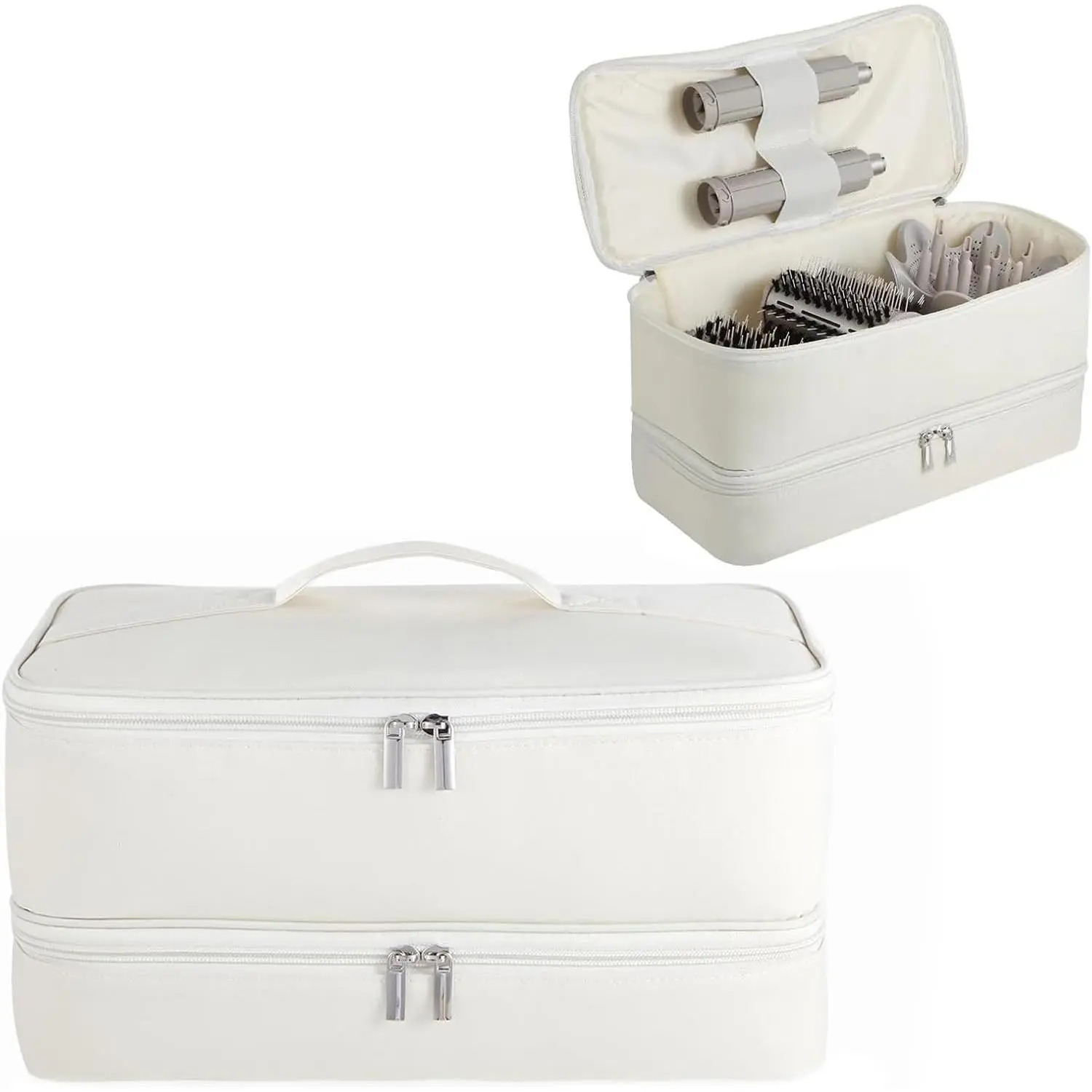 Double Layer Travel Carrying Case for Shark FlexStyle, Portable Storage Bag Organizer for Hair Styling Tools & Accessories, Waterproof Dustproof Gift for Women (Beige)