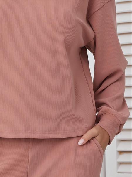 Women's 2-Piece Set V-Neck Knit Top & Pants with Pockets, Casual Loose-Fitting Autumn Winter, Home Wear or Outerwear