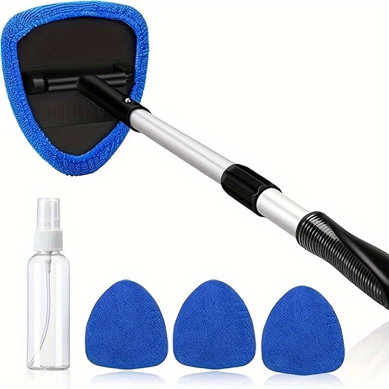 Car Windshield Cleaning Tool Set, Includes 4 Reusable Microfiber Pads & Extendable Handle, Automatic Glass Wiper Kit for Easy Cleaning, Car Cleaning Supplies