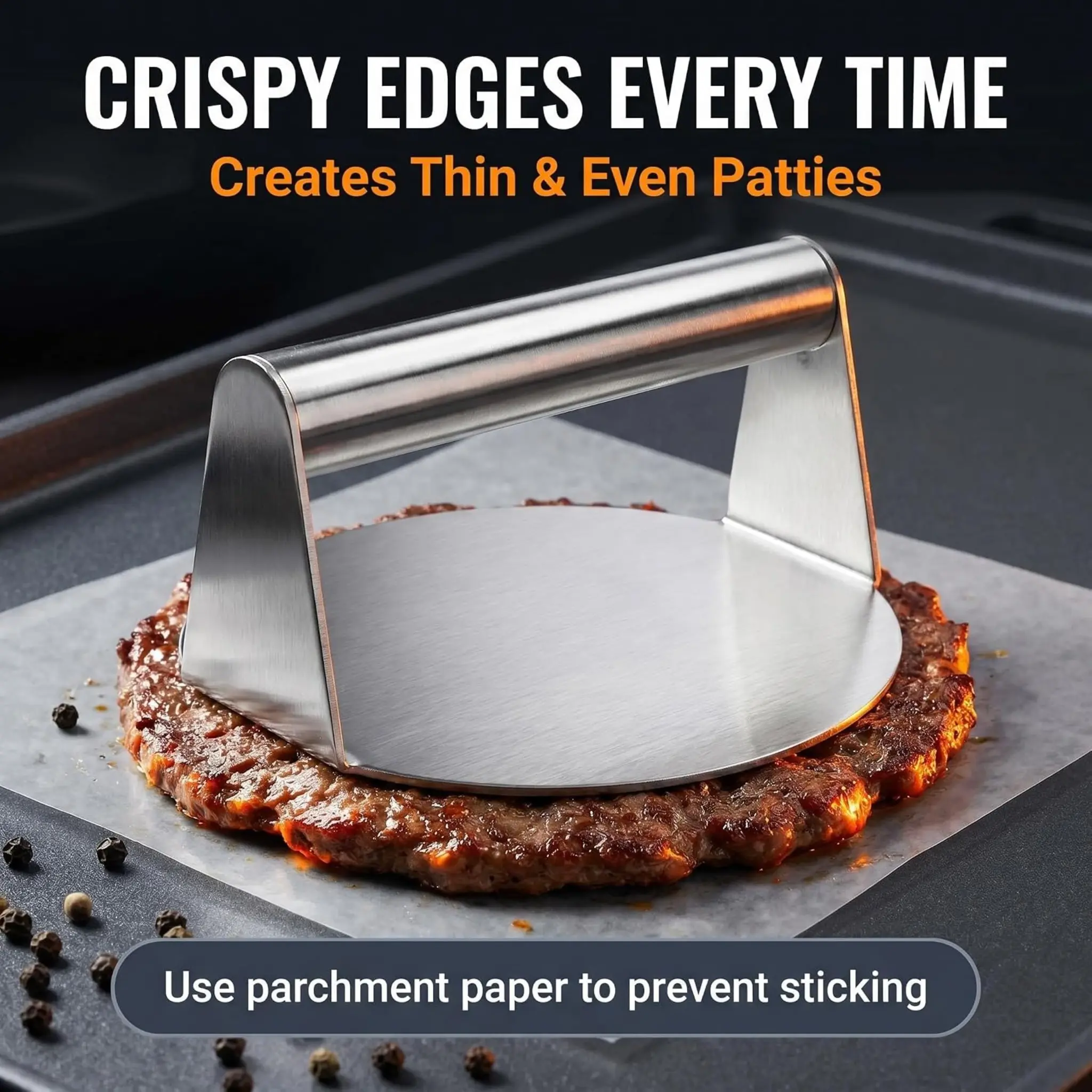 1/2 Pcs Stainless Steel Smash Burger Press, 5.5 Inch Manual Burger Smasher with Handle, Metal Patty Press for Griddle, Grill, Flat Top Cooking, Kitchen Tools and Gadgets, Kitchenware, Gift for Women Men Family and Friends