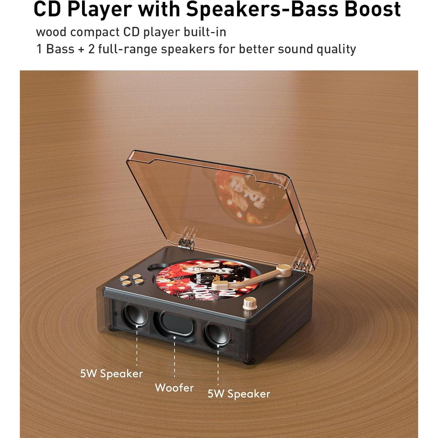 Retro Cd Player Can  to USB,Nostalgic  CD Player for ,Built-in Speakers with LCD Screen,Supports Coaxial/3.5mm/FM Radio with Remote Control-Wired Walnut Brown