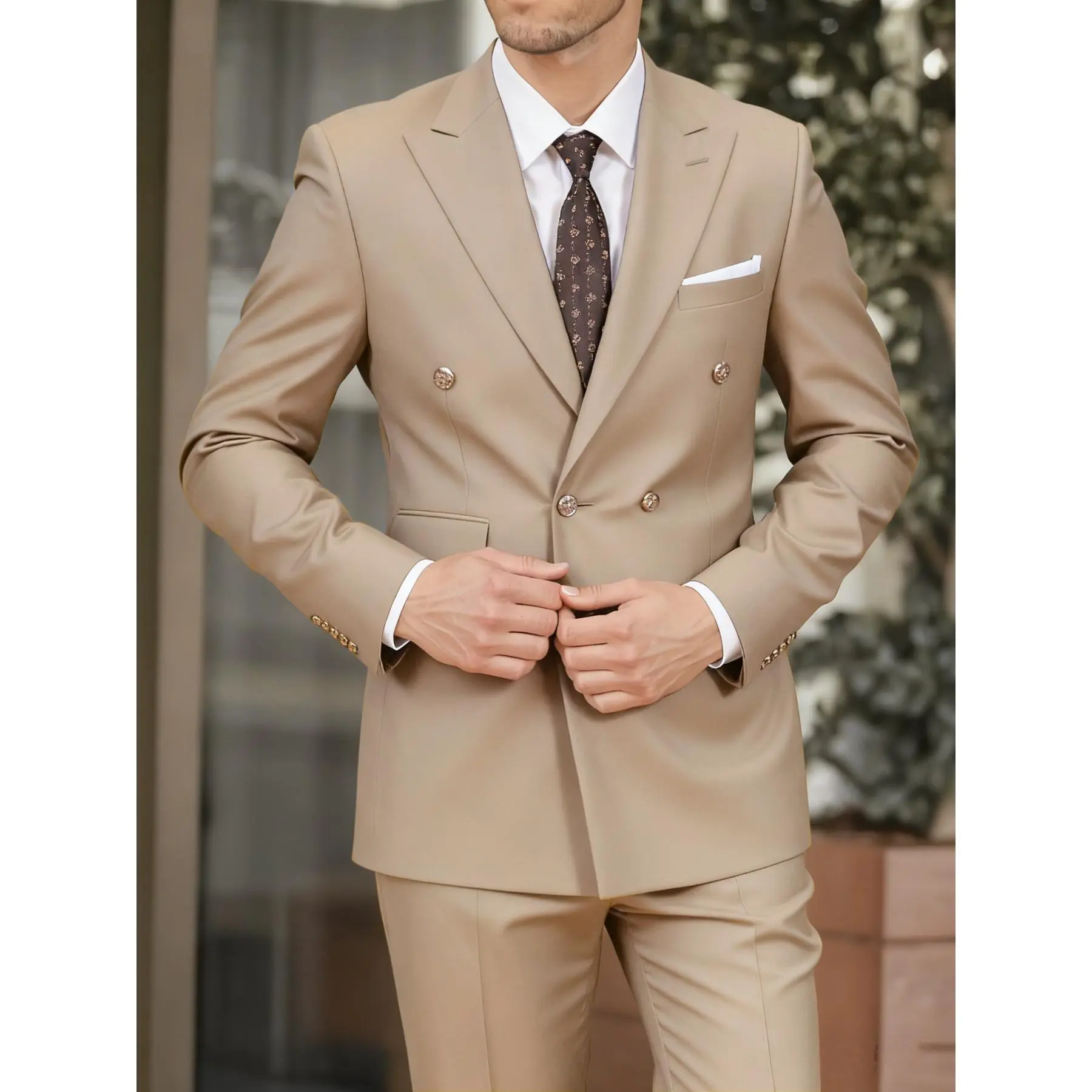 Men's Dapper 2-Piece Suit Set Double Breasted Peak Lapel Blazer Trousers Elegant Office Party Wedding