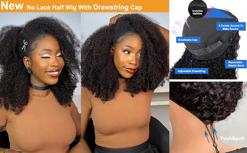 【Half Wig】Bling Hair Kinky Curly Half Wig Human Hair Seamless Kinky Curly 3 In 1 Half Wig Flip Over Beginner Friendly Glueless Wear and Go Drawstring Heandband Clip in Wig No Sew In Black Color 12-32 Inch 【Half Wig】Bling Hair Kinky Curly Half Wig Human Hair Seamless Kinky Curly 3 In 1 Half Wig Flip Over Beginner Friendly Glueless Wear and Go Drawstring Heandband Clip in Wig No Sew In Black Color 12-32 Inch