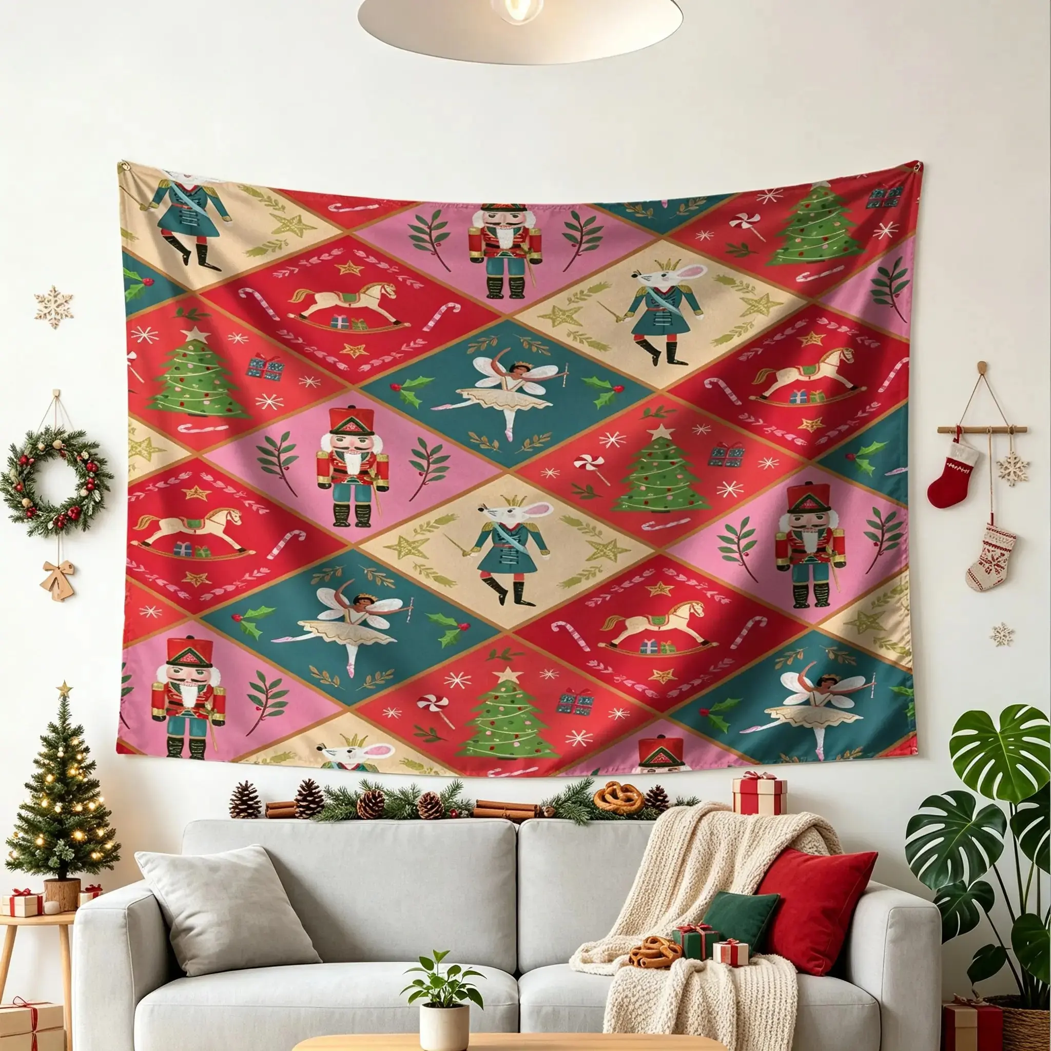 Festive Nutcracker Digital Print Decorative Tapestry, Soft Wall Blanket Used As Wall Hanging, Stylish Tapestries Serve As Backdrop Decor, Delivers Cheerful Christmas Vibe, For Adult Users, Great For Living Room, Dorm & Holiday Party Setup