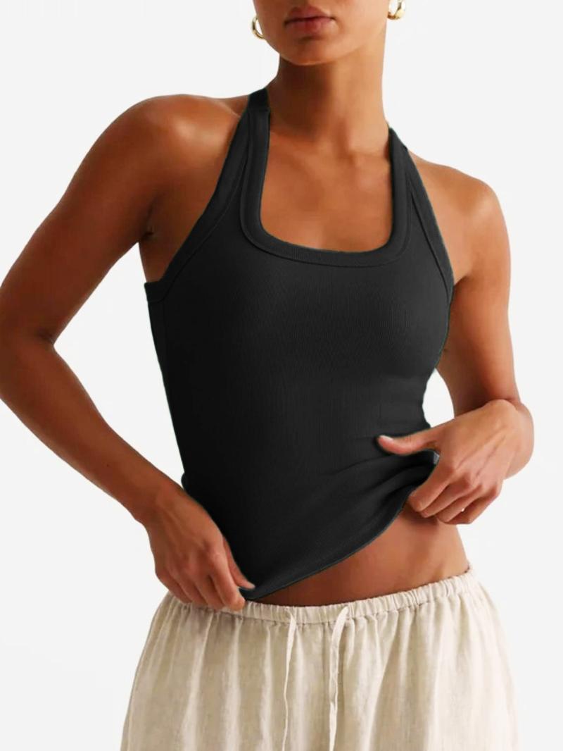 Backless Sleeveless Sports Bra Tank Top, Cross-Back Design, Comfortable Casual Wear, Daily Date, Slim-Fitting Short Style