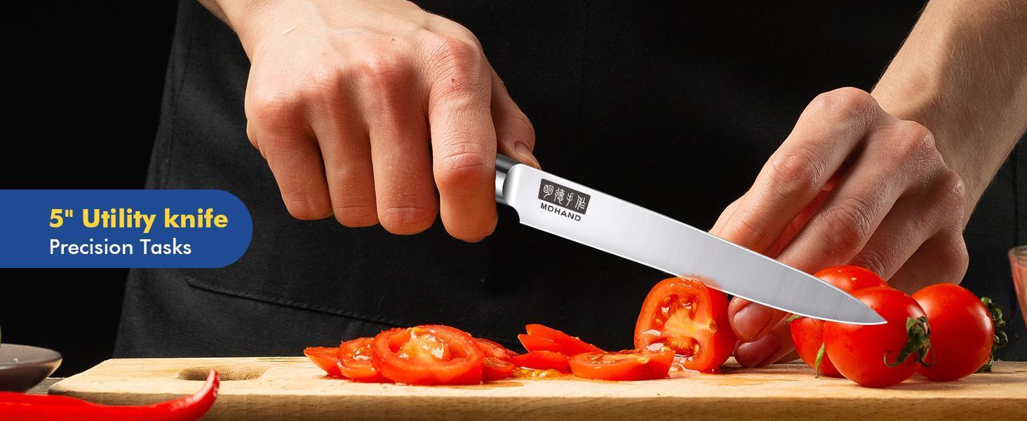 MDHAND Kitchen Knife Set, 7PCS Professional Japanese Knife Set, High Carbon Stainless Steel Chef Knife Set with Black Pakkawood Handle, Professional Ultra Sharp Kitchen Knives for Cooking, Elegant Box, mothersdaygift#Summervibes