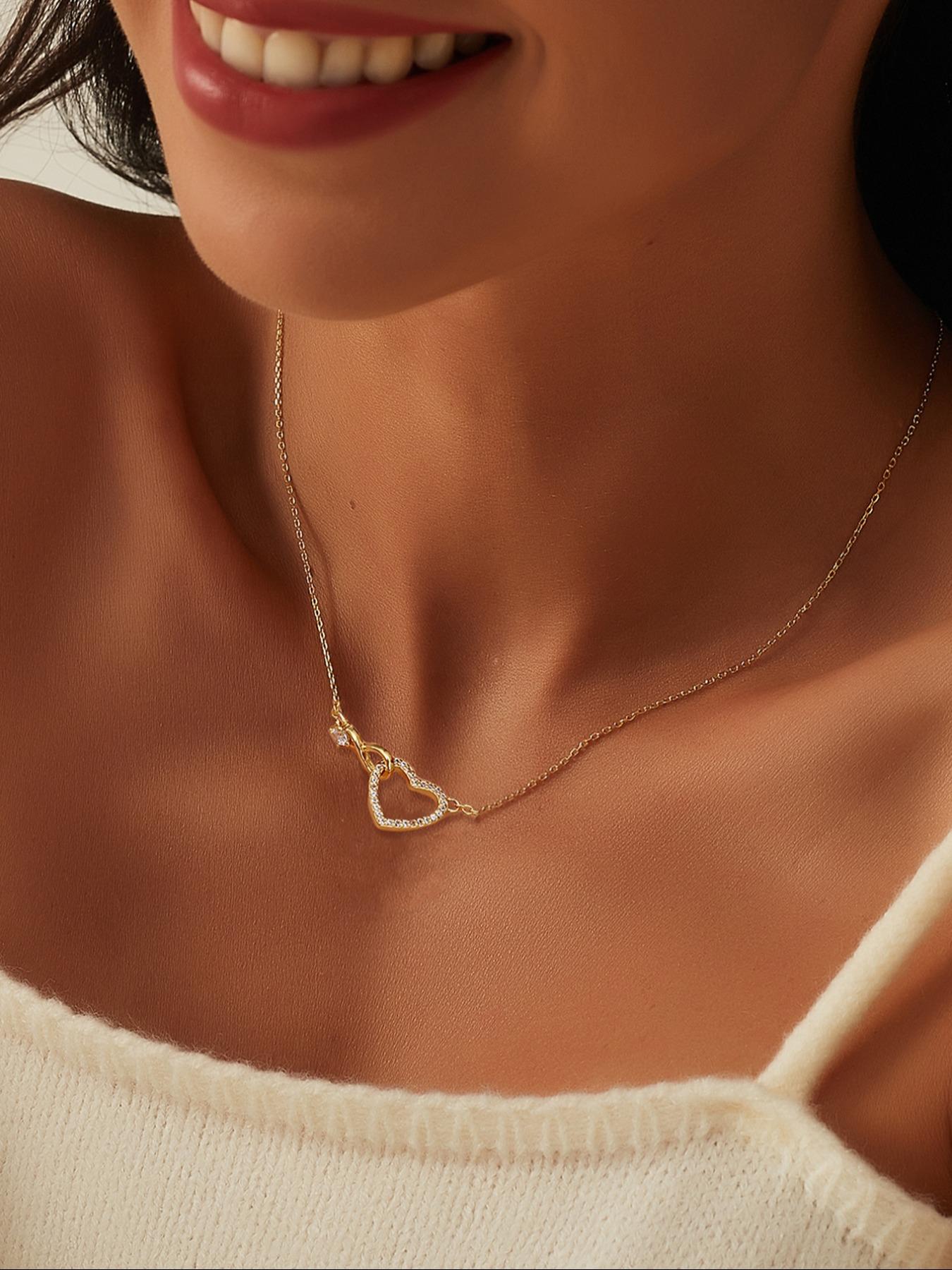 Infinity Symbol & Heart Design Pendant Necklace, Elegant Artificial Zircon Decor Necklace for Women for Party, Daily Decor, Trendy All-match & Exquisite Jewelry for Birthday Gift