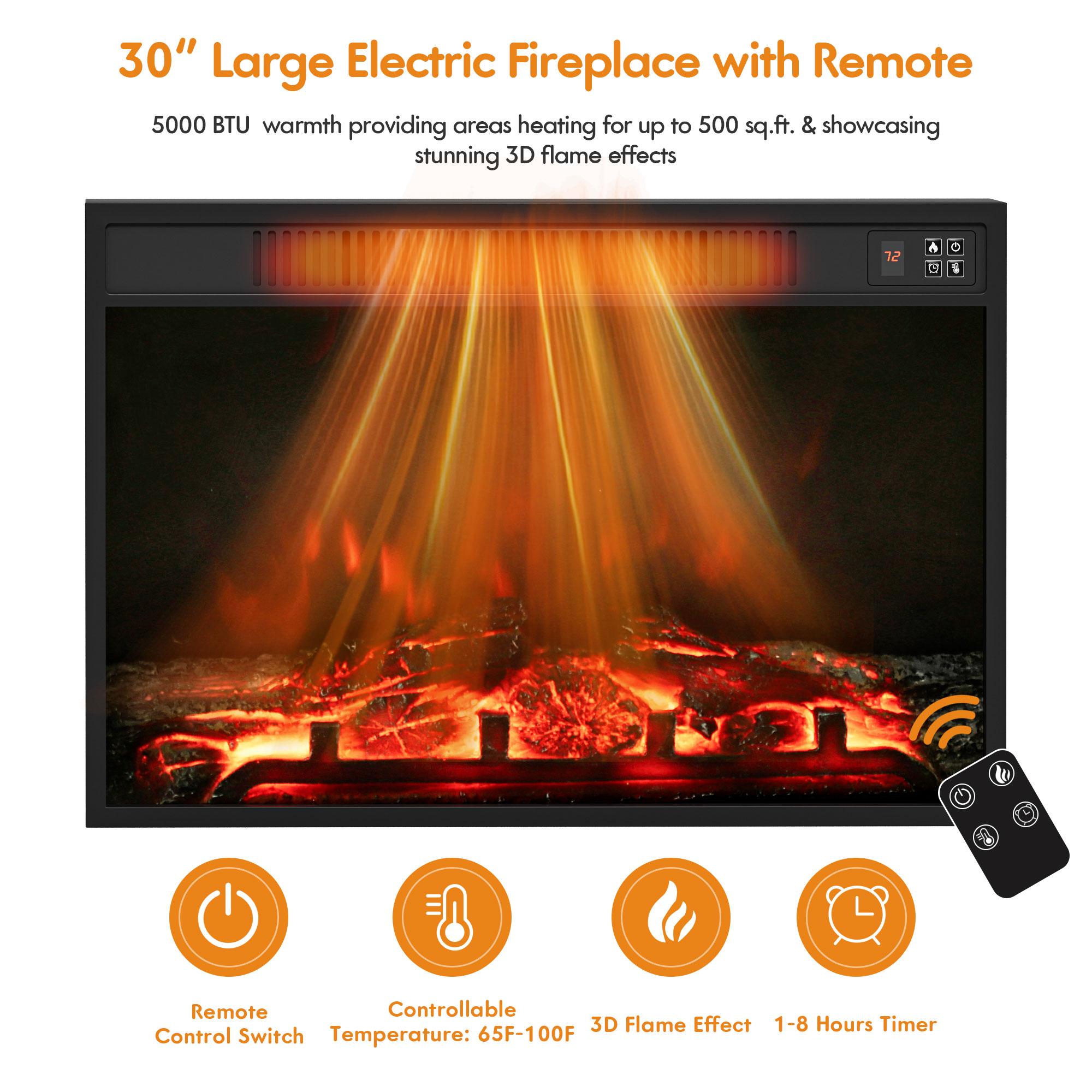 FURMAX Fireplace TV Stand for 65+ Inch TV, 30" Tall Highboy Farmhouse Entertainment Center w/ 26'' Electric Fireplace, Rustic Media Console w/Sliding Barn Door for Living Room