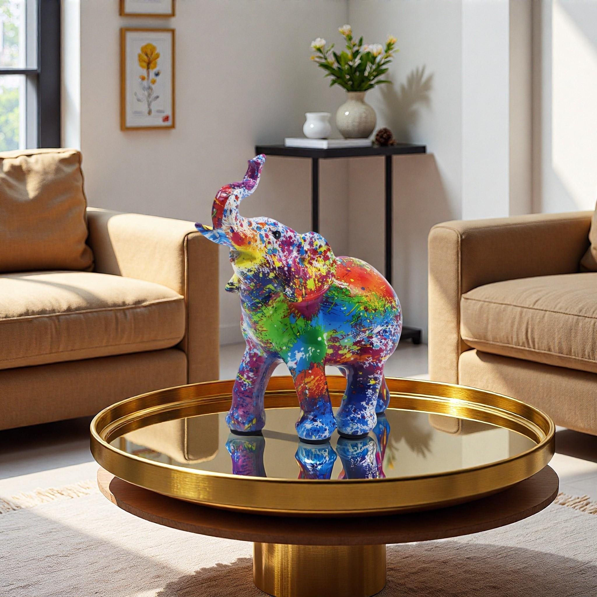 1pc Abstract Art Sculpture & Colorful Elephant Resin Statue for Living Room, Office Desk, Home Decor - Vibrant Decorative Piece, Creative Gift Idea, Feng Shui Symbol for Homeowners - Unique, Modern, Eye-Catching