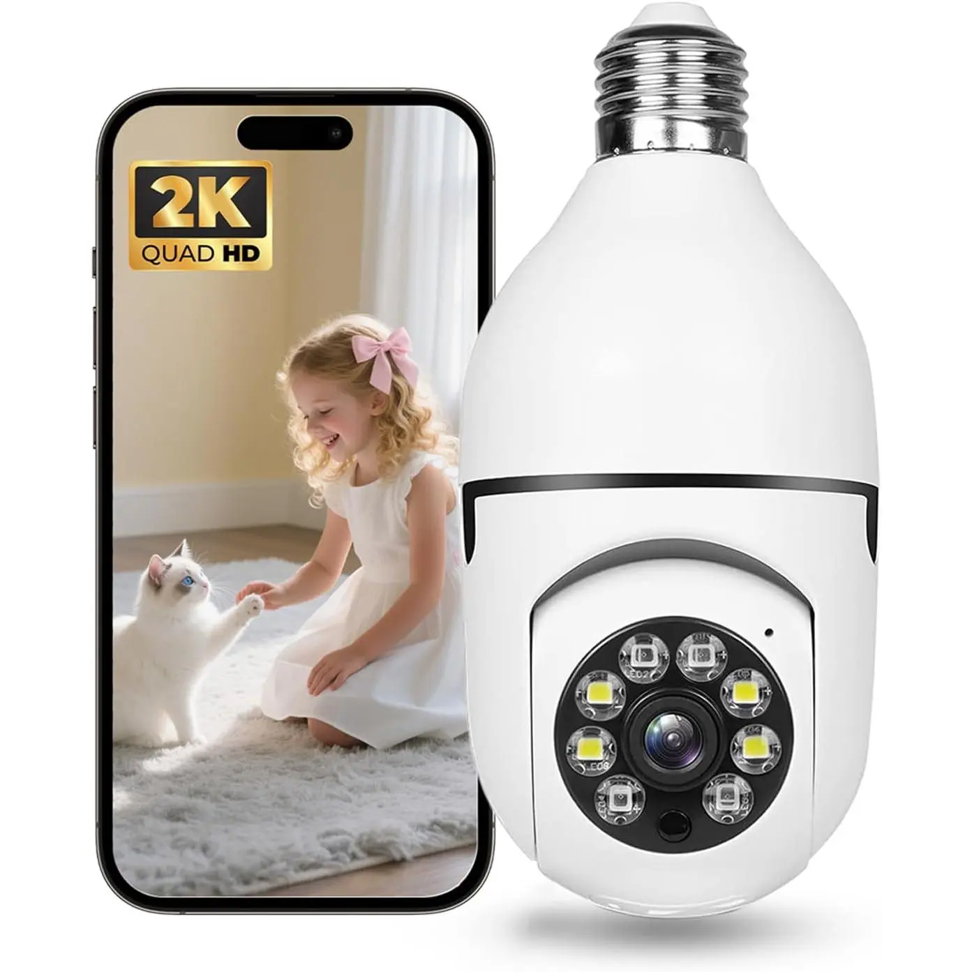 Light Bulb Security Camera 5g/2.4ghz WiFi, 2K Lightbulb Security Cameras Wireless Outdoor EseeCloud, 360 Front Porch Cam Screw in Light Socket Motion Sensor Color Night Vision 2-Way Audio