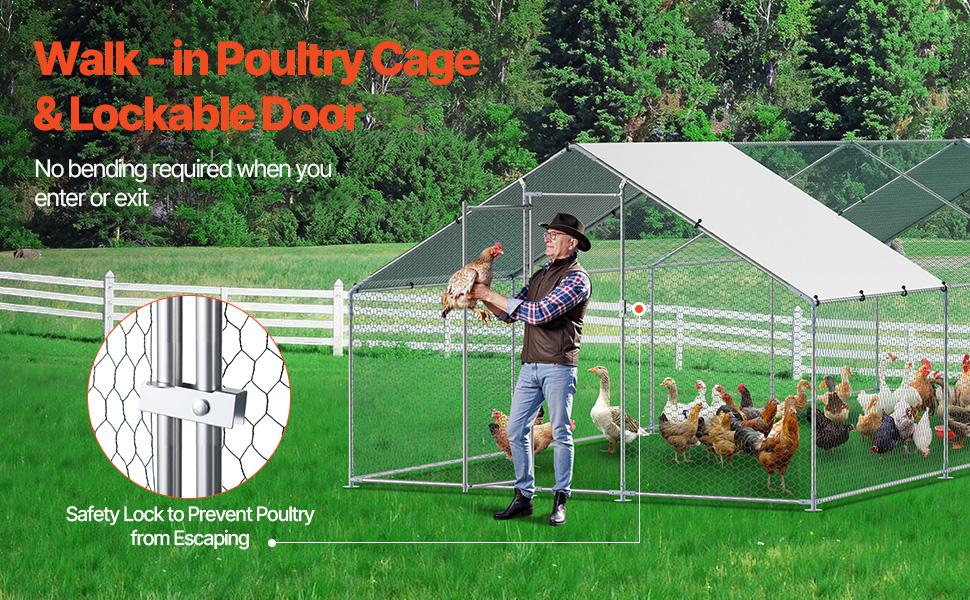 VEVOR Metal Chicken Coop, 9.8x26.2x6.5 ft Large Walk-in Chicken Runs with Cover, Spire Roof Hen House Enclosure with Security Lock, Outdoor Duck Rabbit Cage Poultry Pen for Backyard, Farm, Yard