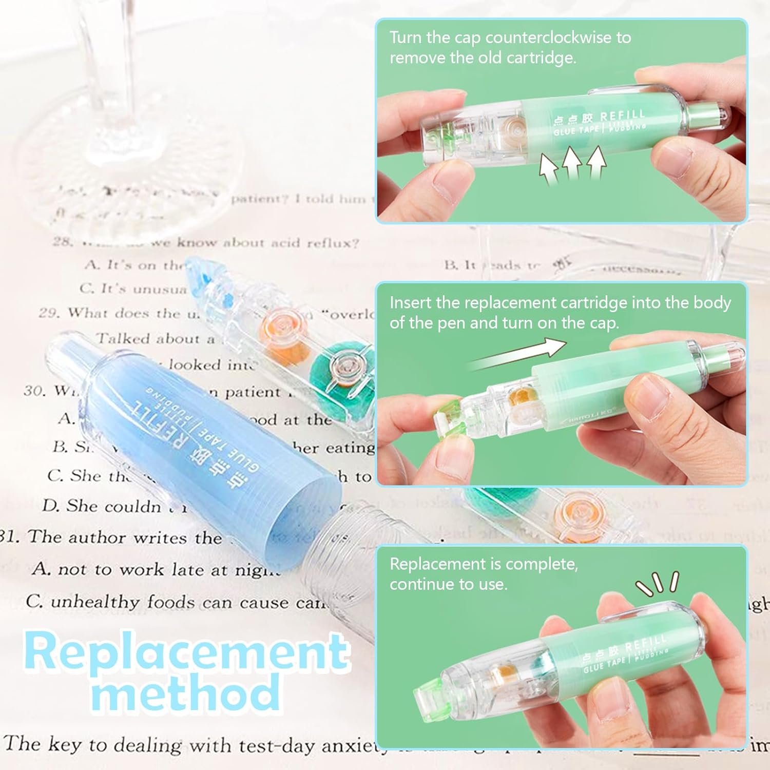 5 Pack Retractable Double Sided Tape Runner, Refillable Adhesive Tape Roller 0.23 Inch x 16.40 Ft, Glue Tape Roller with 360° Rotatable Tip for Scrapbook Supplies DIY Accessories (5 Colors)