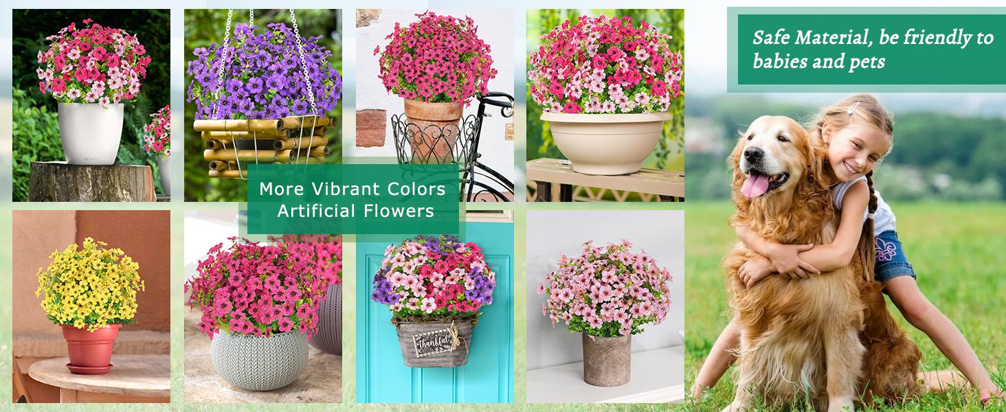 Elyum UV-Resistant Decorative Artificial Rose Red Flowers, 9 Bundles Faux Outdoor Plants for Porch Window Box Decoration