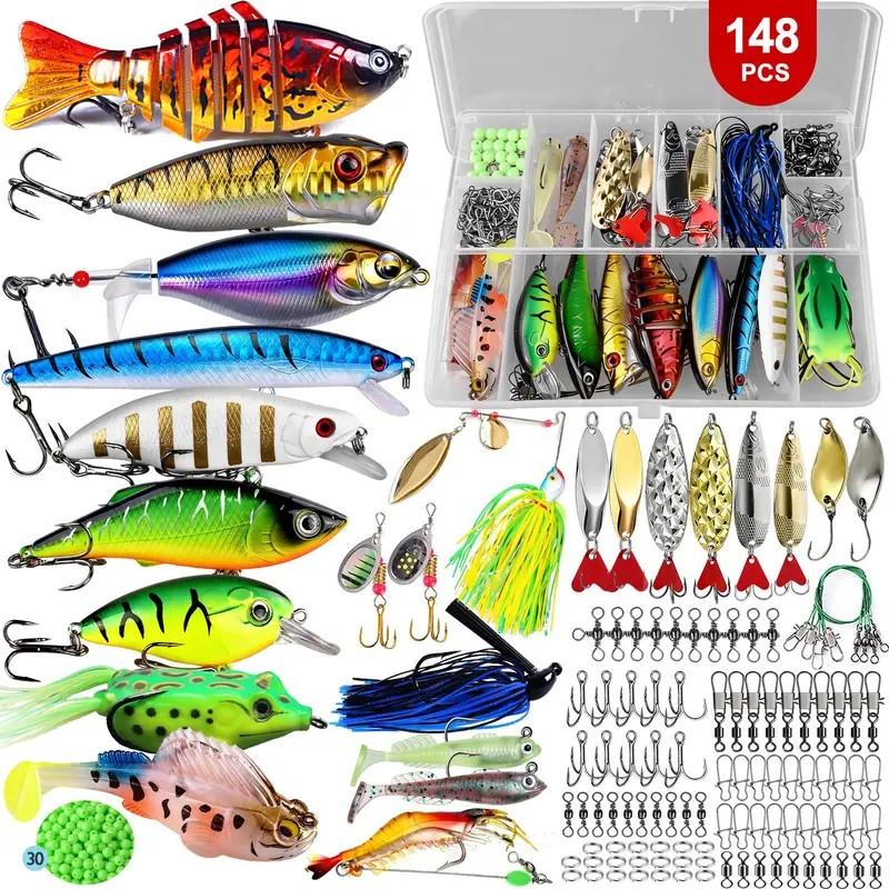 Multi-Style Hard Bait Lure Set, Artificial Fishing Lures Kit with Multi-Section Fish, Minnow, Crankbait, Pencil, Popper, Frog and Topwater Crank Baits, Fishing Tackle, Fishing Equipment, Outdoor Fishing Equipment