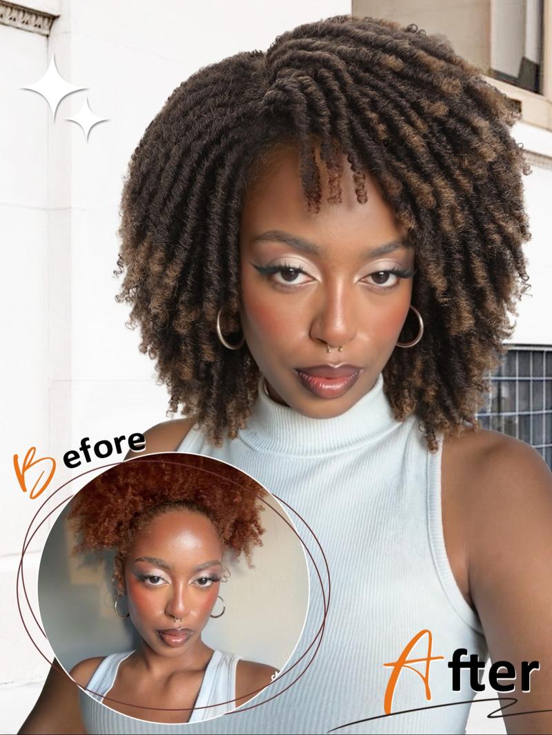 Dreadlock Wig Short Twist Braided Wigs for Women and Men, Afro Curly Synthetic Wig, Faux Locs Braided Crochet Hair Wigs, 1b/30#, Synthetic Twists Wigs