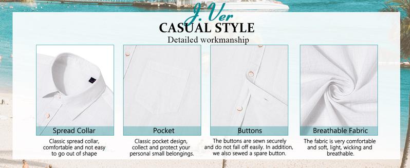 2-PACK Alimens&Gentle Men's Cotton Linen Short Sleeve Shirts Casual Lightweight Button Down Shirts Vacation Beach Summer Tops with Pocket