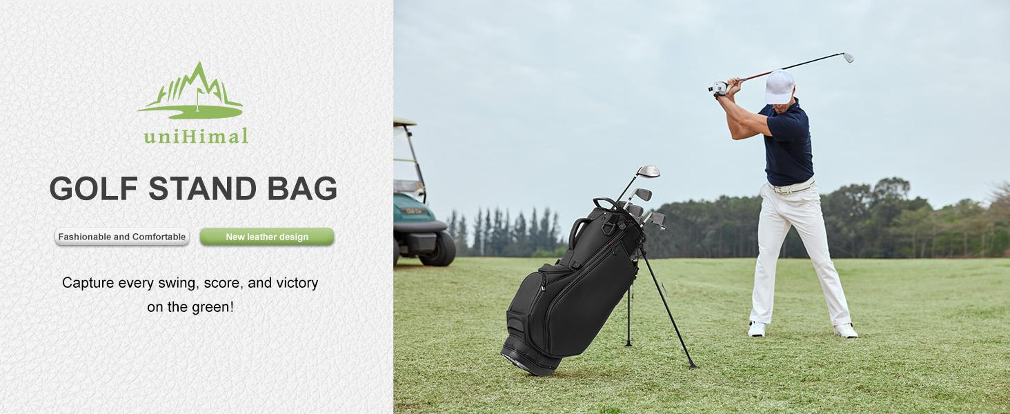 14 Way Golf Stand Bag, Lightweight Golf Bag for Men & Women, Premium Leather Golf Club Bags with Padded Ergonomic Double Strap, Full Length Dividers, Multiple Pockets Waterproof Design
