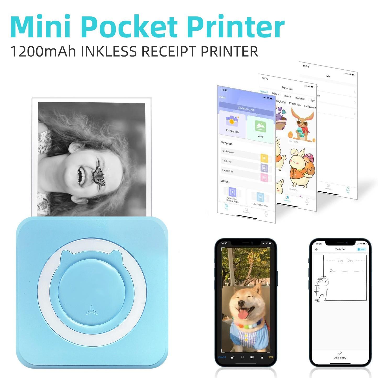 Macaron-colored portable mini student pocket printer for correcting mistakes, Bluetooth inkless thermal document label printer