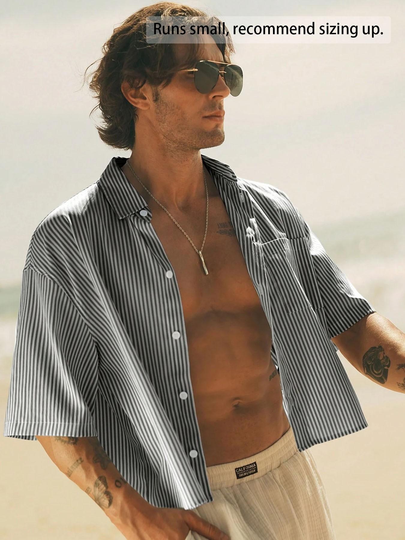Men's Regular Fit Horse & Letter Print Short Sleeve Shirt, Casual Retro Gingham Shirt for Daily Wear, Fashion Men's Top for Summer